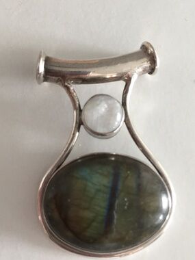 Sterling Silver Charm Pendant Polished Oval Labradorite? Moonstone Stamped 925